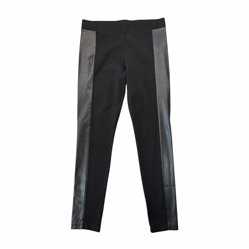 Cabi 3397 Black Side Stripe Faux Leather Fall Casual Chic Edgy Ponte Leggings